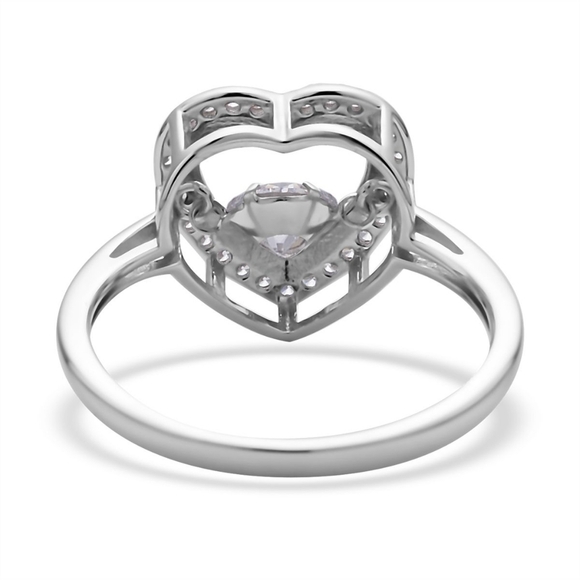 White Sapphire ✦ Heart‑Shaped Dancing Ring ✦ Sterling Silver Sparkling Size 7 - Picture 6 of 11
